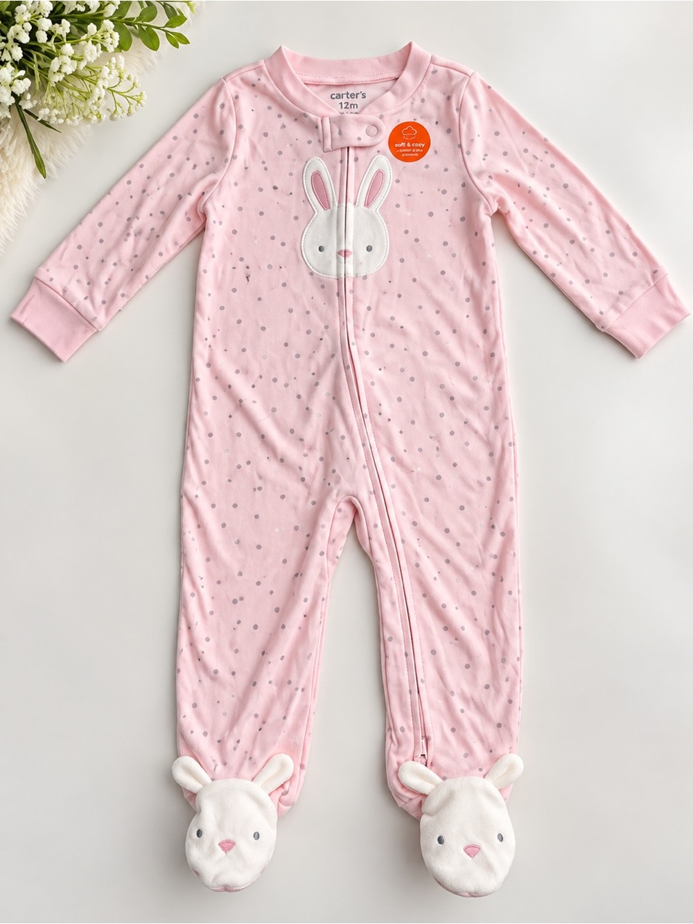 Carter's Light Pink Bunny Footed One-Piece Pajamas 9m